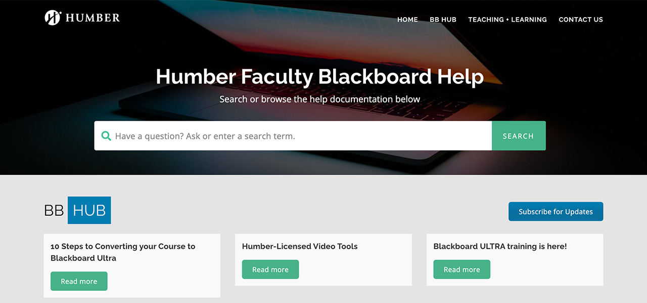 Humber Faculty Blackboard website home page