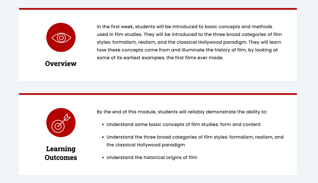 intro to film learning outcomes example