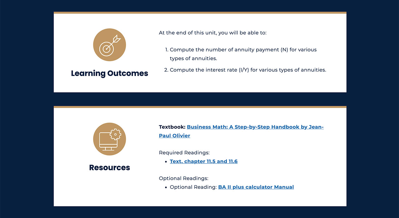 mathematics of finance learning outcomes example